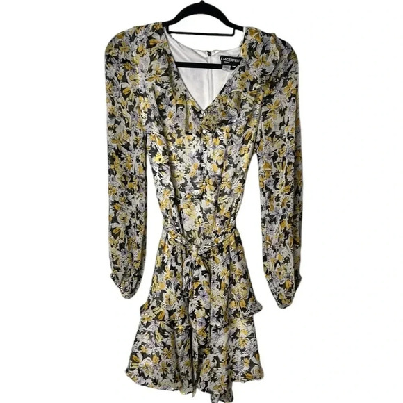 Karl Lagerfeld Ruffled floral sheer babydoll dress,chiffon frill,tiered,tie wrap - Picture 6 of 16
